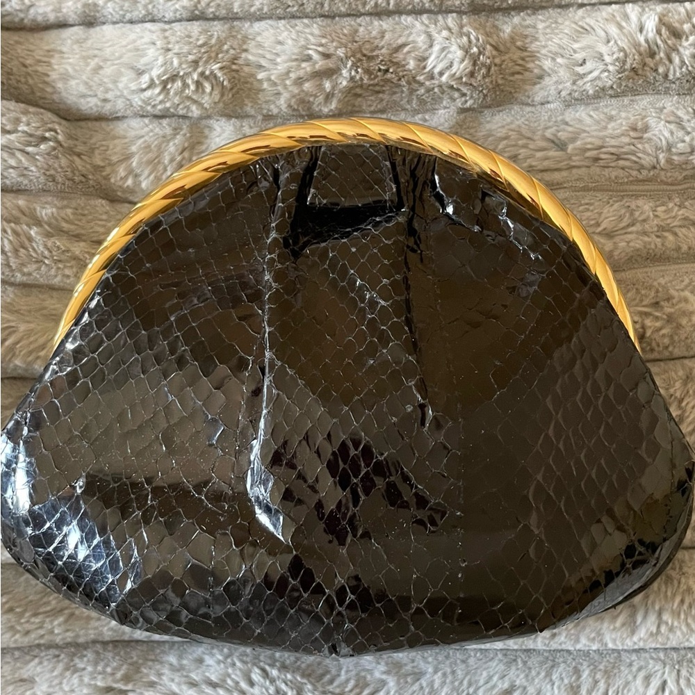 Vintage Genuine Black Snakeskin Bag. Clutch w Convertible Strap. Susan Gail!